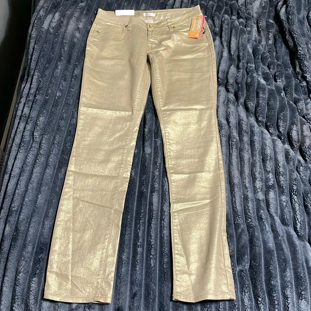 💰Xhilaration NWT metallic gold sparkle lower waist skinny jeans size 3